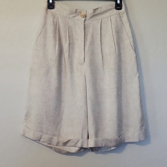 Francine Browner High-Waisted Linen Blend Oatmeal Speckled Shorts Retro Size 10 - Picture 5 of 10